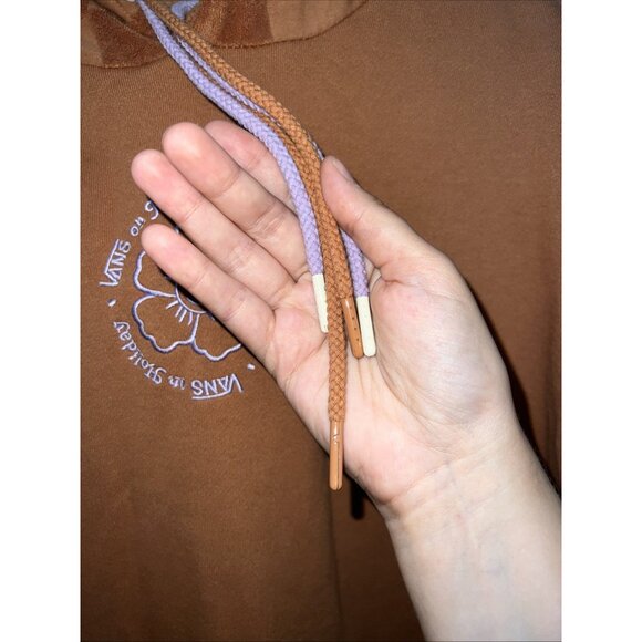 Vans Beauty Tan Flower Checkerboard Pullover Hoodie Terry Women's Size XS - Picture 8 of 11